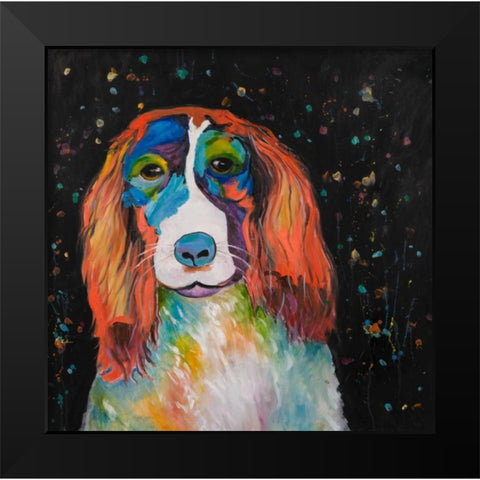 Colorful Dog Black Modern Wood Framed Art Print by Atelier B Art Studio