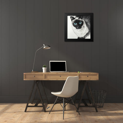 Blue Eyes Siamese Cat Black Modern Wood Framed Art Print by Atelier B Art Studio
