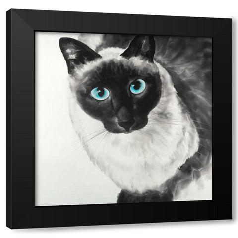 Blue Eyes Siamese Cat Black Modern Wood Framed Art Print by Atelier B Art Studio