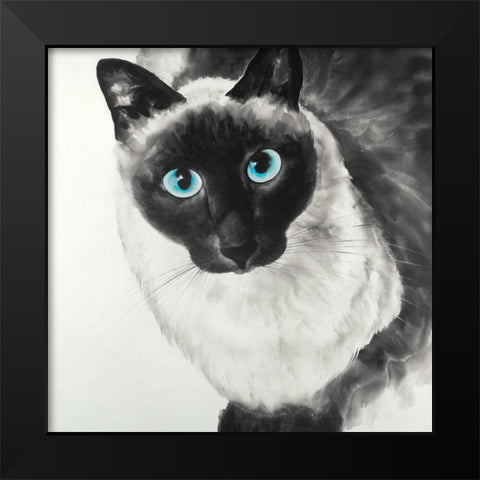 Blue Eyes Siamese Cat Black Modern Wood Framed Art Print by Atelier B Art Studio