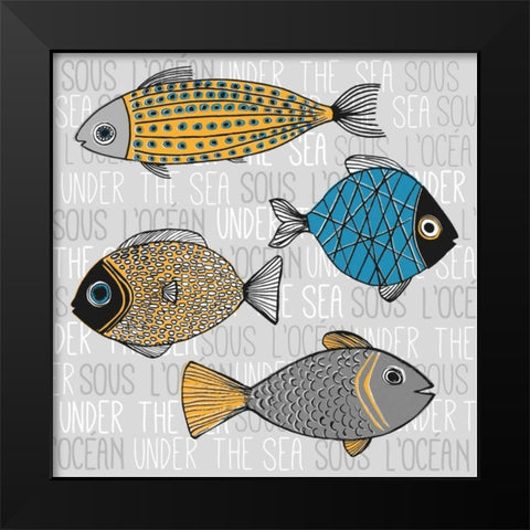 Illustration of Fishs Black Modern Wood Framed Art Print by Atelier B Art Studio