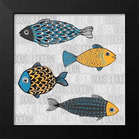 Illustration of Nautical Fishs Black Modern Wood Framed Art Print by Atelier B Art Studio