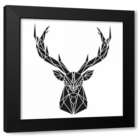 Geometric Deer Head Black Modern Wood Framed Art Print by Atelier B Art Studio