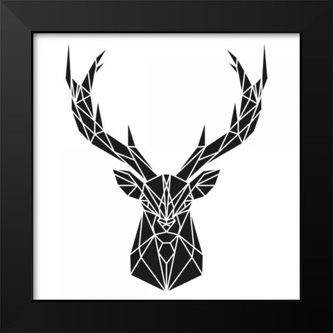 Geometric Deer Head Black Modern Wood Framed Art Print by Atelier B Art Studio