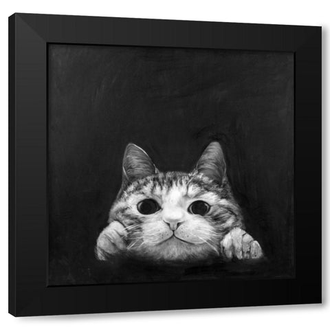 Curious Cat Black Modern Wood Framed Art Print with Double Matting by Atelier B Art Studio