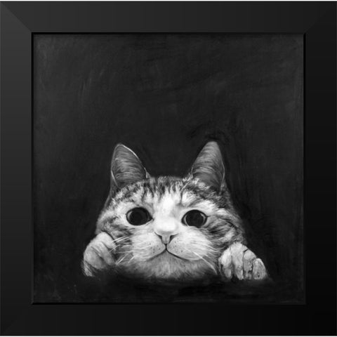 Curious Cat Black Modern Wood Framed Art Print by Atelier B Art Studio