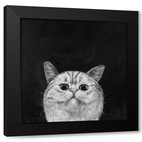 Watching Cat Black Modern Wood Framed Art Print by Atelier B Art Studio