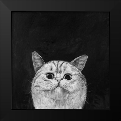 Watching Cat Black Modern Wood Framed Art Print by Atelier B Art Studio
