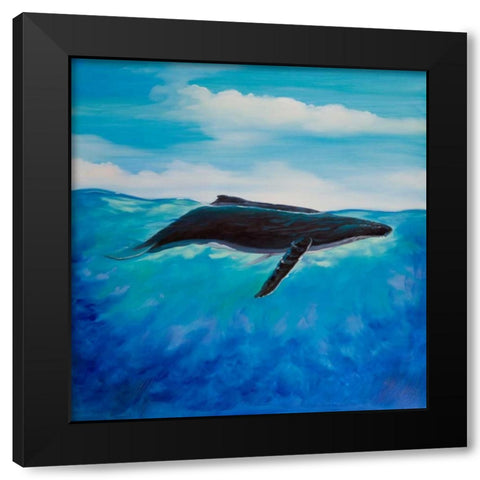 Blue Whale Black Modern Wood Framed Art Print by Atelier B Art Studio