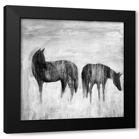 HORSES SILHOUETTES IN THE MIST Black Modern Wood Framed Art Print by Atelier B Art Studio