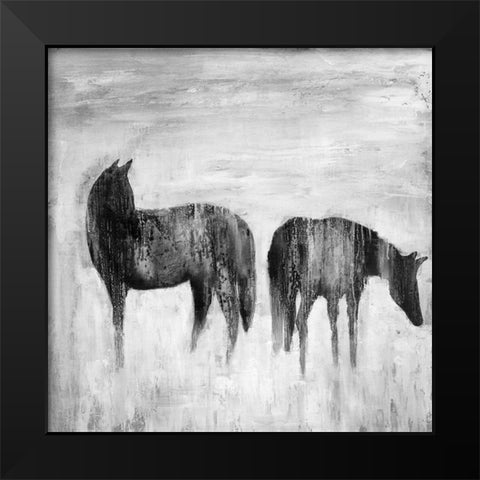 HORSES SILHOUETTES IN THE MIST Black Modern Wood Framed Art Print by Atelier B Art Studio