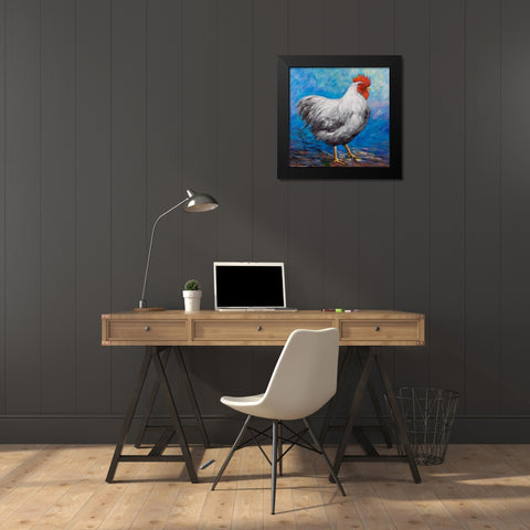 Grey Rooster Black Modern Wood Framed Art Print by Atelier B Art Studio