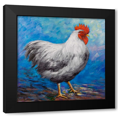 Grey Rooster Black Modern Wood Framed Art Print by Atelier B Art Studio