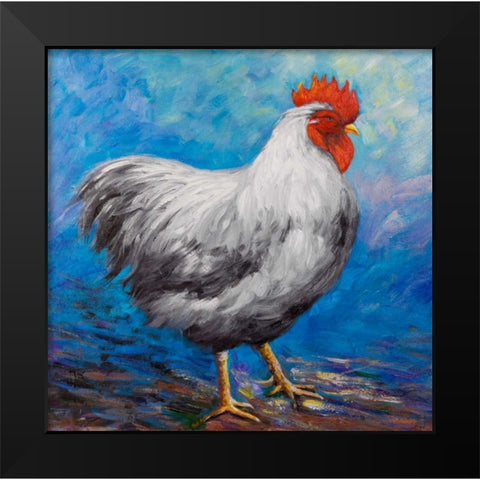 Grey Rooster Black Modern Wood Framed Art Print by Atelier B Art Studio