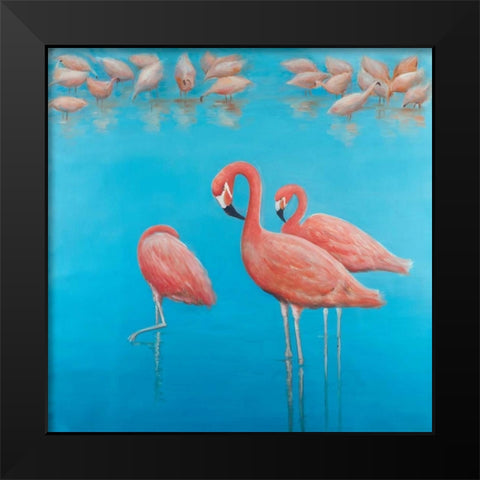 Group of Flamingos Black Modern Wood Framed Art Print by Atelier B Art Studio
