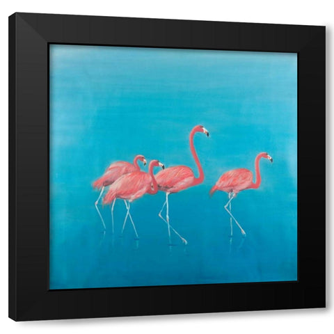 Four Flamingos Black Modern Wood Framed Art Print by Atelier B Art Studio