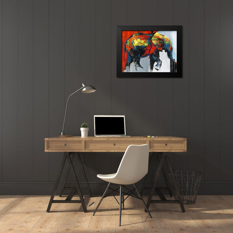 ABSTRACT AND COLORFUL ELEPHANT IN MOTION Black Modern Wood Framed Art Print by Atelier B Art Studio