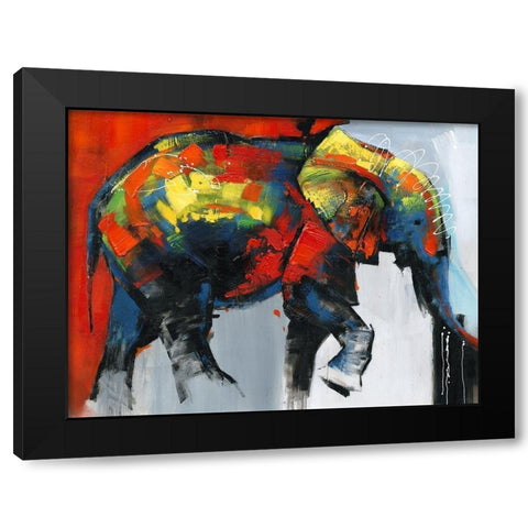 ABSTRACT AND COLORFUL ELEPHANT IN MOTION Black Modern Wood Framed Art Print by Atelier B Art Studio