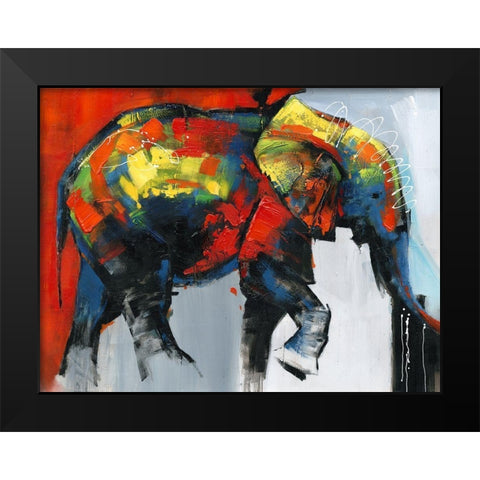 ABSTRACT AND COLORFUL ELEPHANT IN MOTION Black Modern Wood Framed Art Print by Atelier B Art Studio