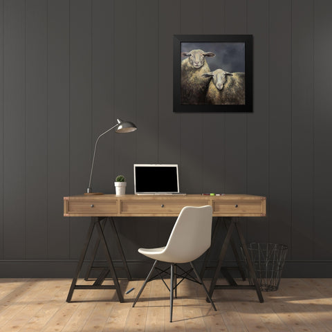 Two Sheeps Black Modern Wood Framed Art Print by Atelier B Art Studio