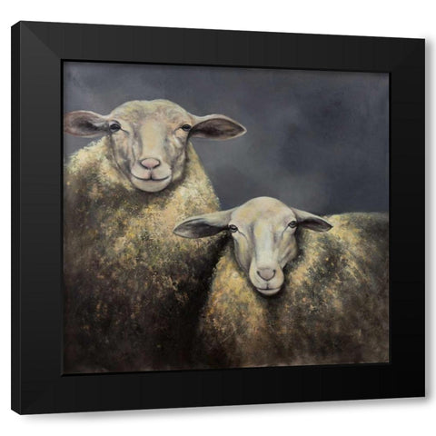 Two Sheeps Black Modern Wood Framed Art Print by Atelier B Art Studio