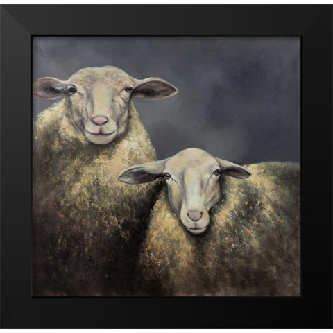 Two Sheeps Black Modern Wood Framed Art Print by Atelier B Art Studio