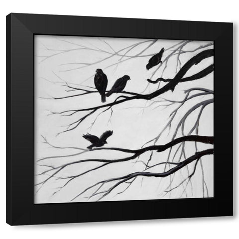 Silhouette of birds Black Modern Wood Framed Art Print by Atelier B Art Studio