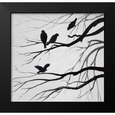 Silhouette of birds Black Modern Wood Framed Art Print by Atelier B Art Studio