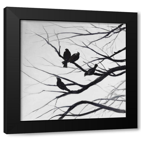 Birds and Branches Silhouette Black Modern Wood Framed Art Print with Double Matting by Atelier B Art Studio