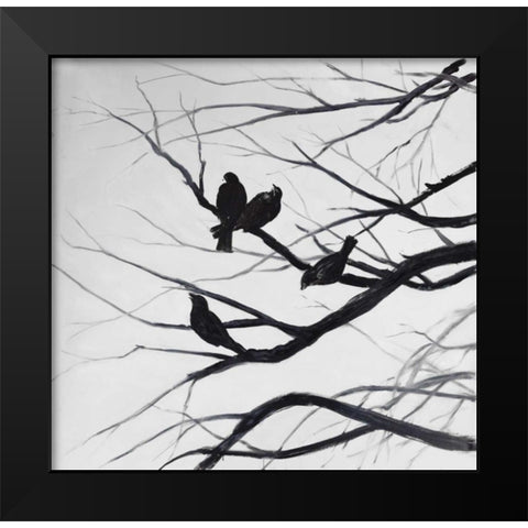 Birds and Branches Silhouette Black Modern Wood Framed Art Print by Atelier B Art Studio