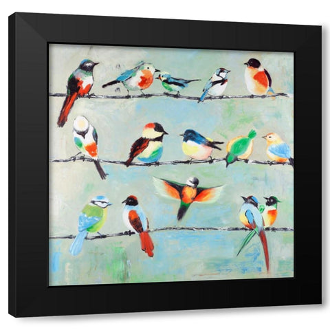 Small Abstract Colorful Birds Black Modern Wood Framed Art Print by Atelier B Art Studio