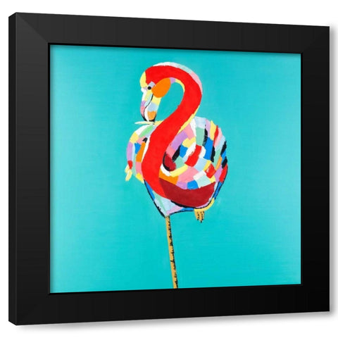 Colorful Flamingo Black Modern Wood Framed Art Print with Double Matting by Atelier B Art Studio