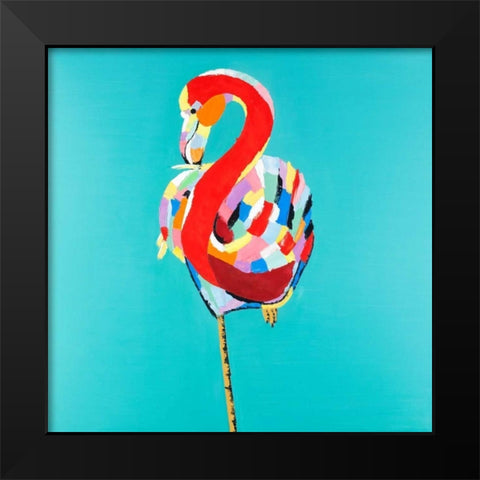 Colorful Flamingo Black Modern Wood Framed Art Print by Atelier B Art Studio