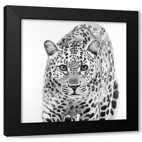 Leopard Ready to Attack Black Modern Wood Framed Art Print by Atelier B Art Studio