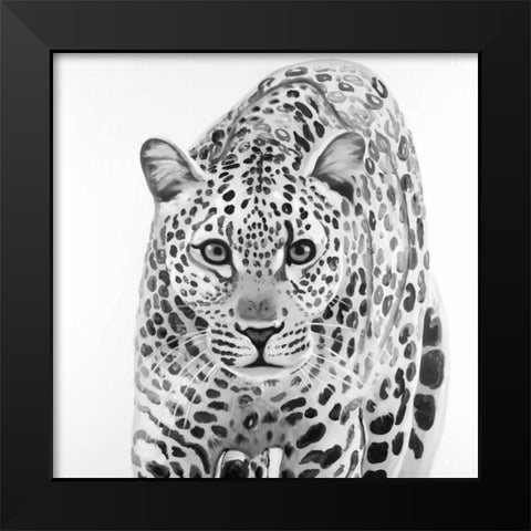 Leopard Ready to Attack Black Modern Wood Framed Art Print by Atelier B Art Studio