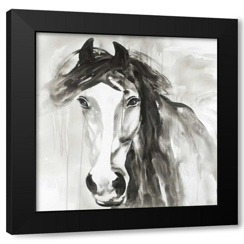Beautiful Wild Horse Black Modern Wood Framed Art Print by Atelier B Art Studio