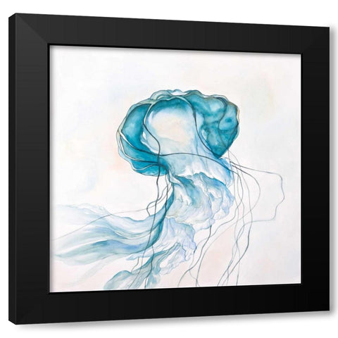 Jellyfish Moving Black Modern Wood Framed Art Print by Atelier B Art Studio