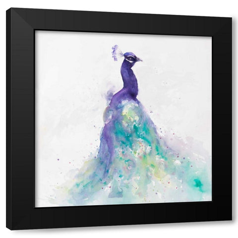 Abstract Peacock in Watercolor Black Modern Wood Framed Art Print with Double Matting by Atelier B Art Studio