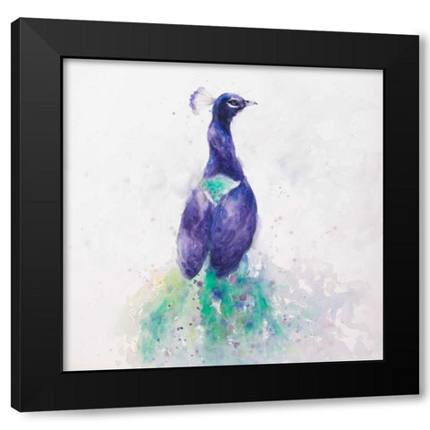 Graceful Peacock Black Modern Wood Framed Art Print by Atelier B Art Studio