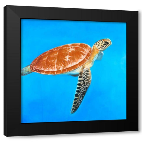 Green Aquatic Turtle Black Modern Wood Framed Art Print by Atelier B Art Studio