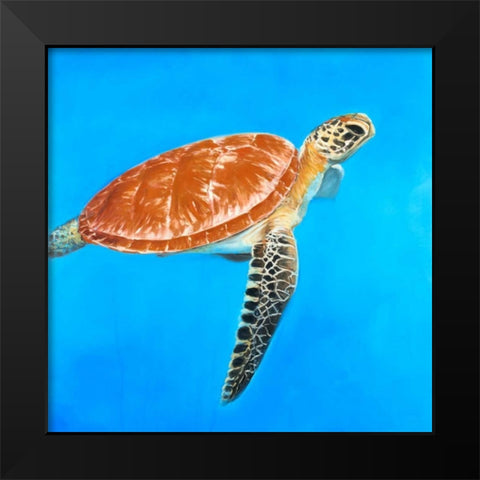Green Aquatic Turtle Black Modern Wood Framed Art Print by Atelier B Art Studio
