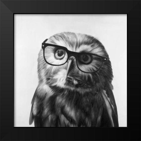 Realistic Northern Saw-whet Owl with Glasses Black Modern Wood Framed Art Print by Atelier B Art Studio