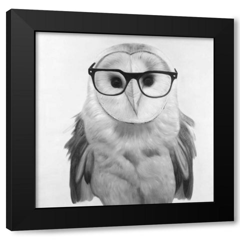 Realistic Barn Owl with Glasses Black Modern Wood Framed Art Print by Atelier B Art Studio