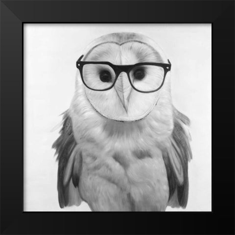 Realistic Barn Owl with Glasses Black Modern Wood Framed Art Print by Atelier B Art Studio