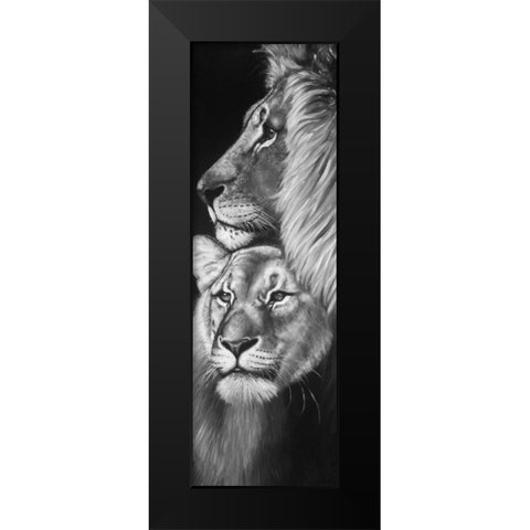 Lion and Lioness Black Modern Wood Framed Art Print by Atelier B Art Studio