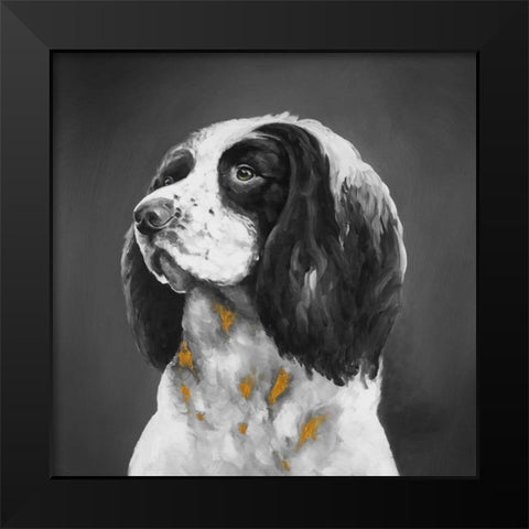 English Springer Spaniel Dog Black Modern Wood Framed Art Print by Atelier B Art Studio