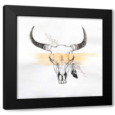 Head Skull of Bull in Watercolor Black Modern Wood Framed Art Print with Double Matting by Atelier B Art Studio