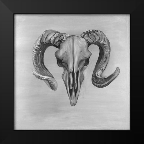 Grayscale Aries Skull Black Modern Wood Framed Art Print by Atelier B Art Studio