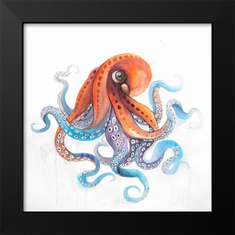Watercolor Octupus Black Modern Wood Framed Art Print by Atelier B Art Studio