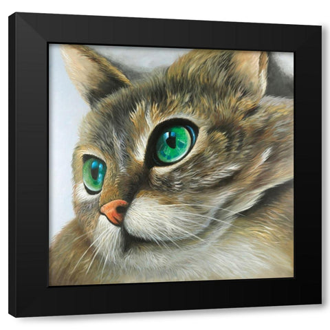 Peaceful Cat Portrait Black Modern Wood Framed Art Print by Atelier B Art Studio